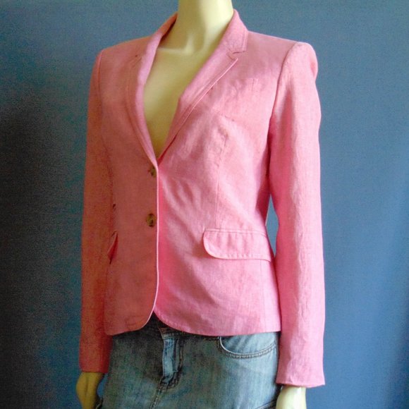 J.Crew Pink Linen Schoolboy Jacket 10 - Picture 4 of 9